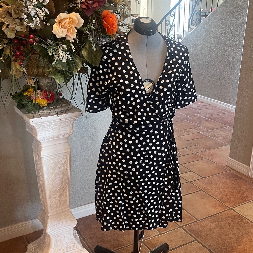 Express Black and White Polka Dot Wrap Dress